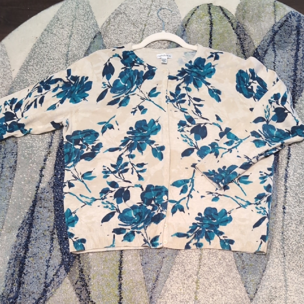 Croft & Barrow Blue Floral Cardigan PXL